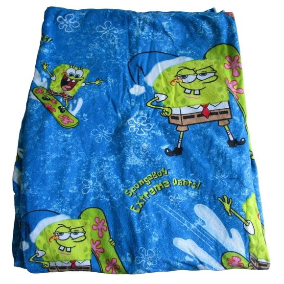Sponge Bob Extreme Pants Snowboard Twin Size Flannel Top Flat Sheet GUC - Picture 1 of 13